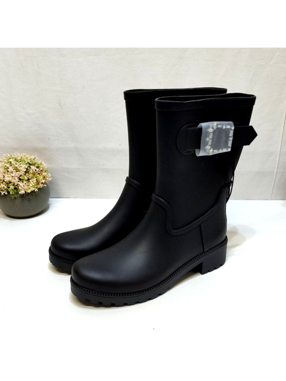 Time and Tru Mid-Calf Rain Boots Water-Resistant Decorative Buckle Women Size 7